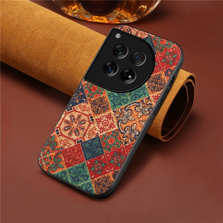 For OnePlus 12 5G Flower Pattern Case PU Leather Coated PC+TPU Hybrid Phone Cover - Winter / Blue
