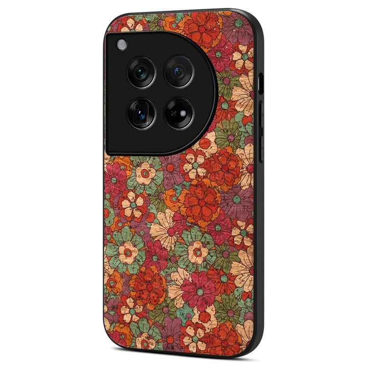 For OnePlus 12 5G Flower Pattern Case PU Leather Coated PC+TPU Hybrid Phone Cover - Summer / Red