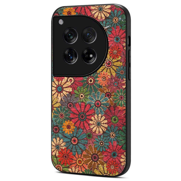 For OnePlus 12 5G Flower Pattern Case PU Leather Coated PC+TPU Hybrid Phone Cover - Spring / Green