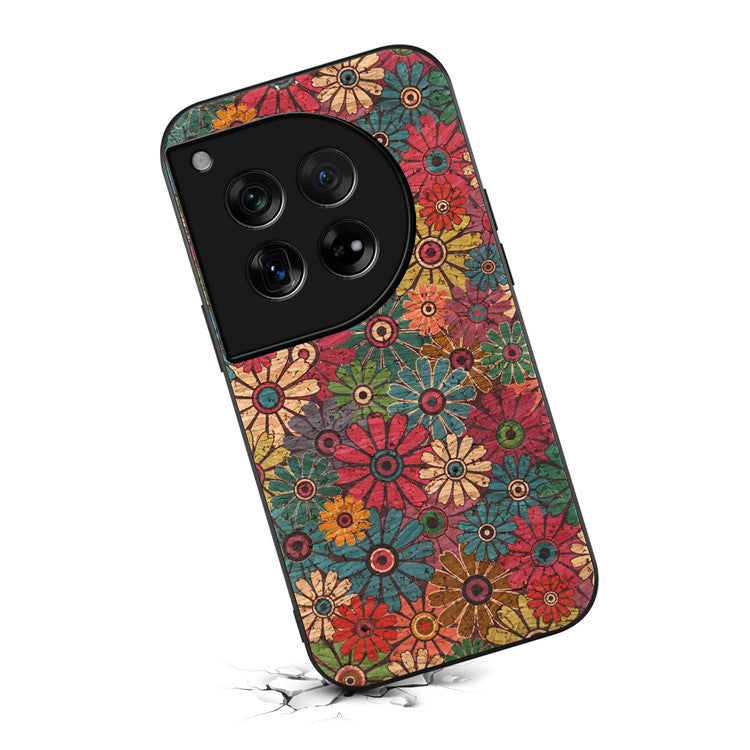 For OnePlus 12 5G Flower Pattern Case PU Leather Coated PC+TPU Hybrid Phone Cover - Spring / Green