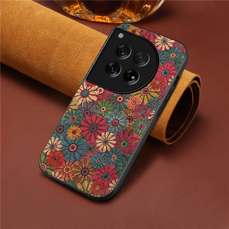 For OnePlus 12 5G Flower Pattern Case PU Leather Coated PC+TPU Hybrid Phone Cover - Spring / Green