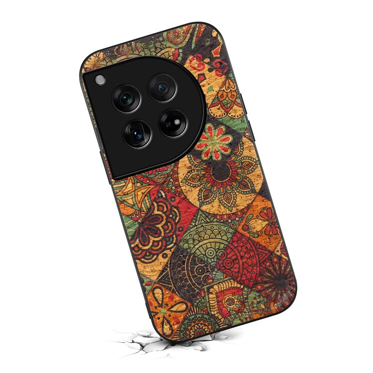 For OnePlus 12 5G Flower Pattern Case PU Leather Coated PC+TPU Hybrid Phone Cover - Autumn / Yellow