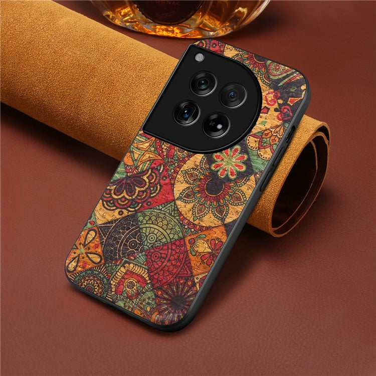 For OnePlus 12 5G Flower Pattern Case PU Leather Coated PC+TPU Hybrid Phone Cover - Autumn / Yellow