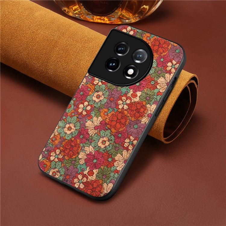 For OnePlus 11 5G Case Flower Pattern Design Leather+PC+TPU Protective Phone Cover - Summer / Red