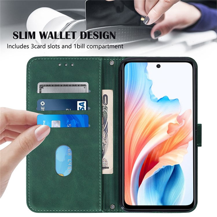 YB Imprinting Series-2 for Oppo A79 5G / A2 5G Case with Crossbody Shoulder Strap Stand Leather Phone Cover - Blackish Green