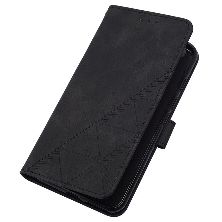 YB Imprinting Series-2 for Oppo Reno11 5G (Global) Flip Case Imprinted Leather Phone Cover with Shoulder Strap - Black