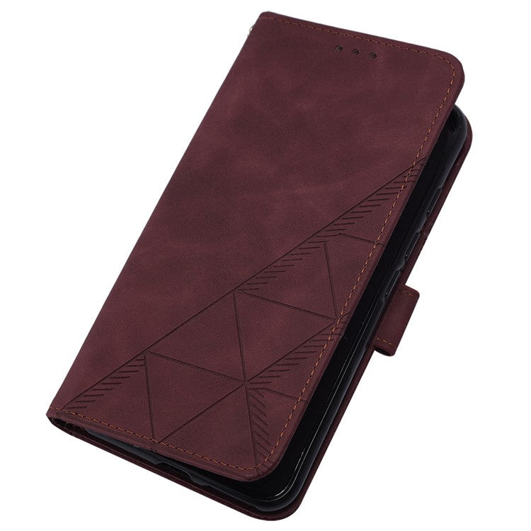 YB Imprinting Series-2 for Oppo Reno11 5G (Global) Flip Case Imprinted Leather Phone Cover with Shoulder Strap - Wine Red