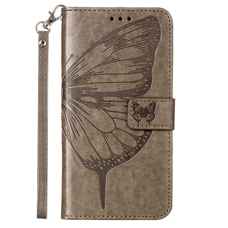 YB Imprinting Series-4 For Oppo Reno11 Pro 5G (Global) Phone Case Floral Butterfly Leather Cover with Hand Strap - Grey