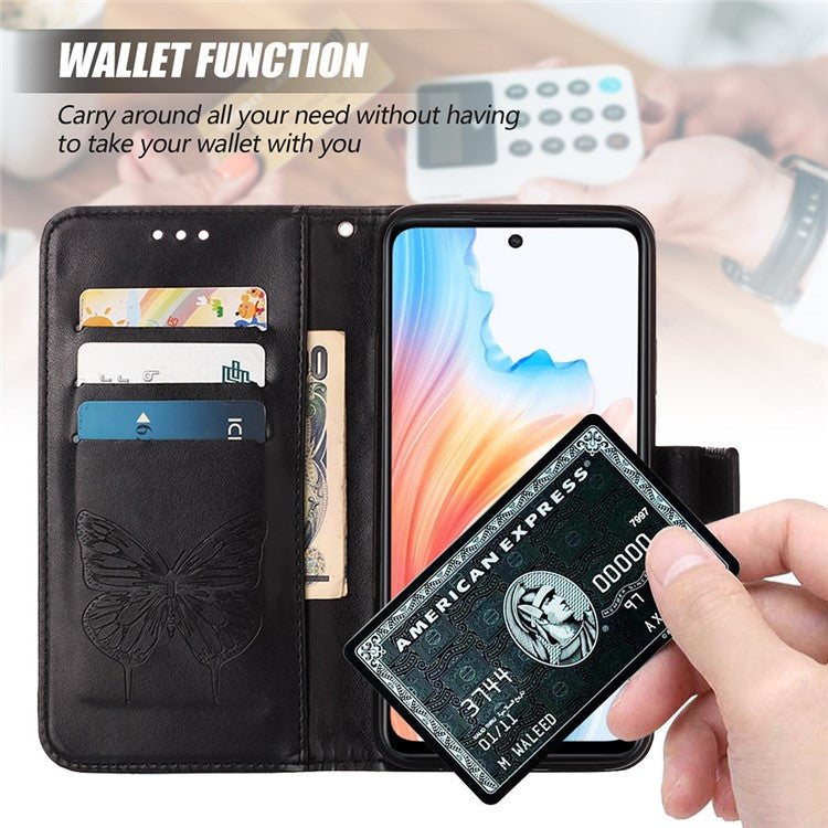 YB Imprinting Series-4 For Oppo A79 5G / A2 5G Phone Case Leather Stand Wallet Imprinted Cover with Strap - Red