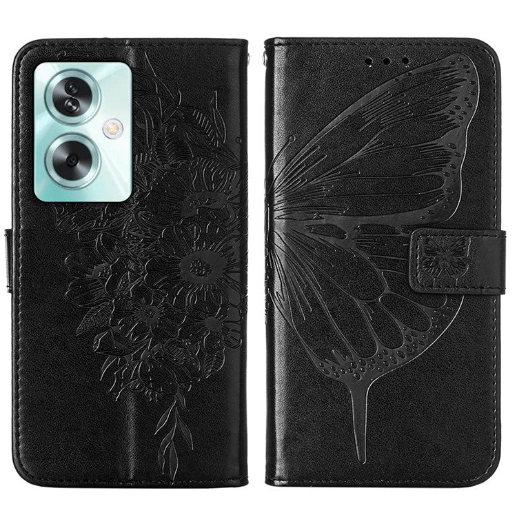 YB Imprinting Series-4 For Oppo A79 5G / A2 5G Phone Case Leather Stand Wallet Imprinted Cover with Strap - Black
