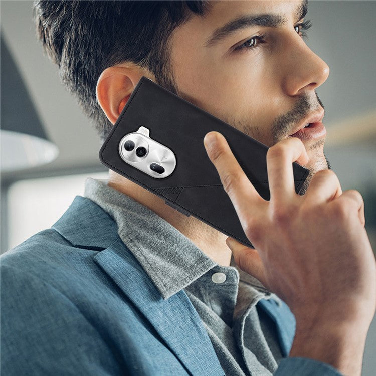 YB Imprinting Series-2 for Oppo Reno11 Pro 5G (Global) Case with Crossbody Strap Wallet PU Leather Phone Cover - Wine Red