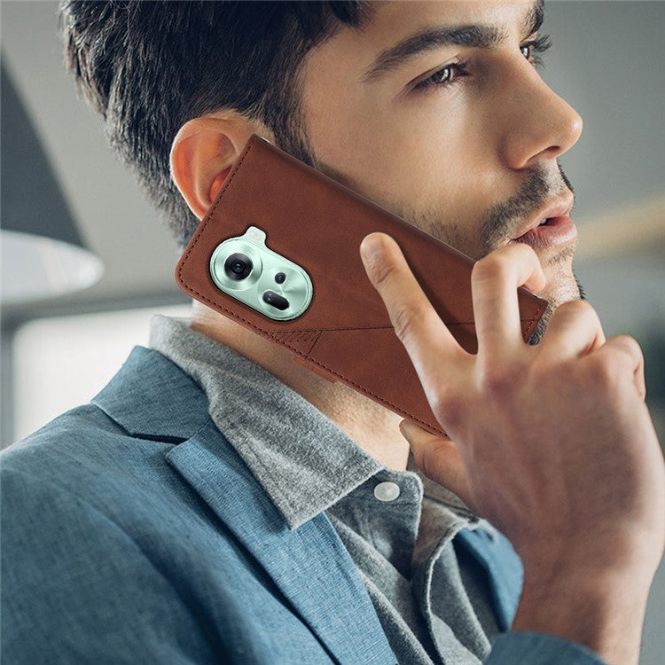 YB Imprinting Series-1 For Oppo Reno11 5G (Global) Case Wallet PU Leather Line Pattern Phone Cover Handbag - Black