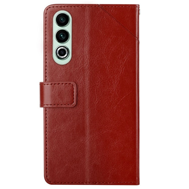 HT01 For OnePlus Nord CE4 5G Case Wallet PU Leather Cover Y-shaped Lines Imprinted - Brown