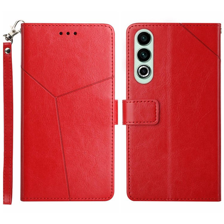 HT01 For OnePlus Nord CE4 5G Case Wallet PU Leather Cover Y-shaped Lines Imprinted - Red