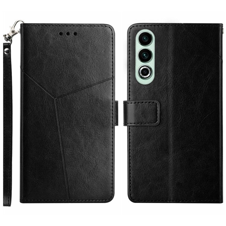 HT01 For OnePlus Nord CE4 5G Case Wallet PU Leather Cover Y-shaped Lines Imprinted - Black