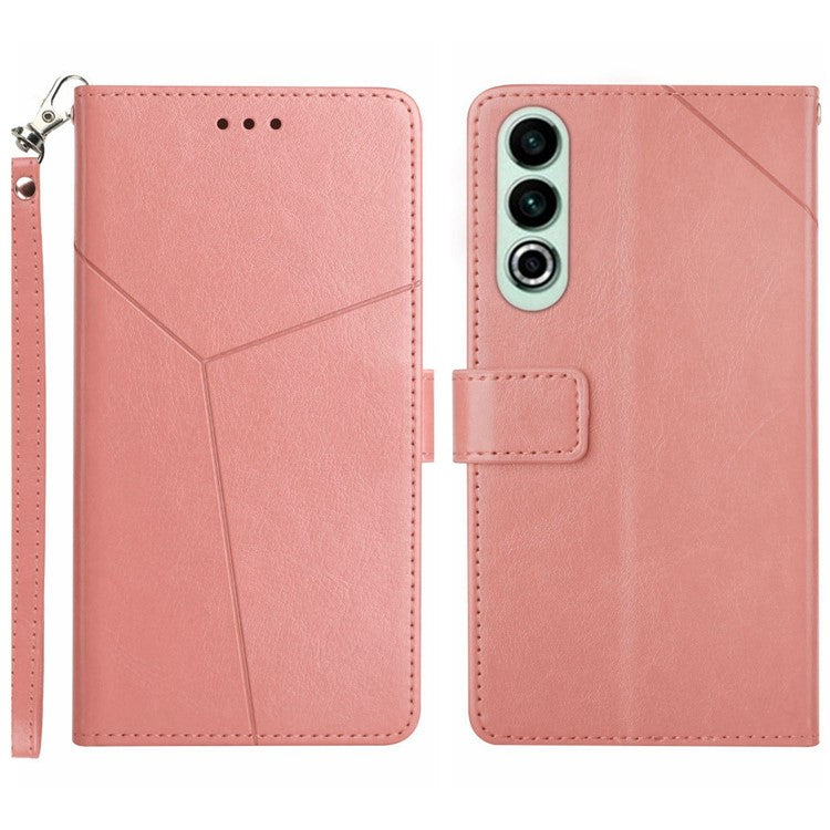 HT01 For OnePlus Nord CE4 5G Case Wallet PU Leather Cover Y-shaped Lines Imprinted - Pink