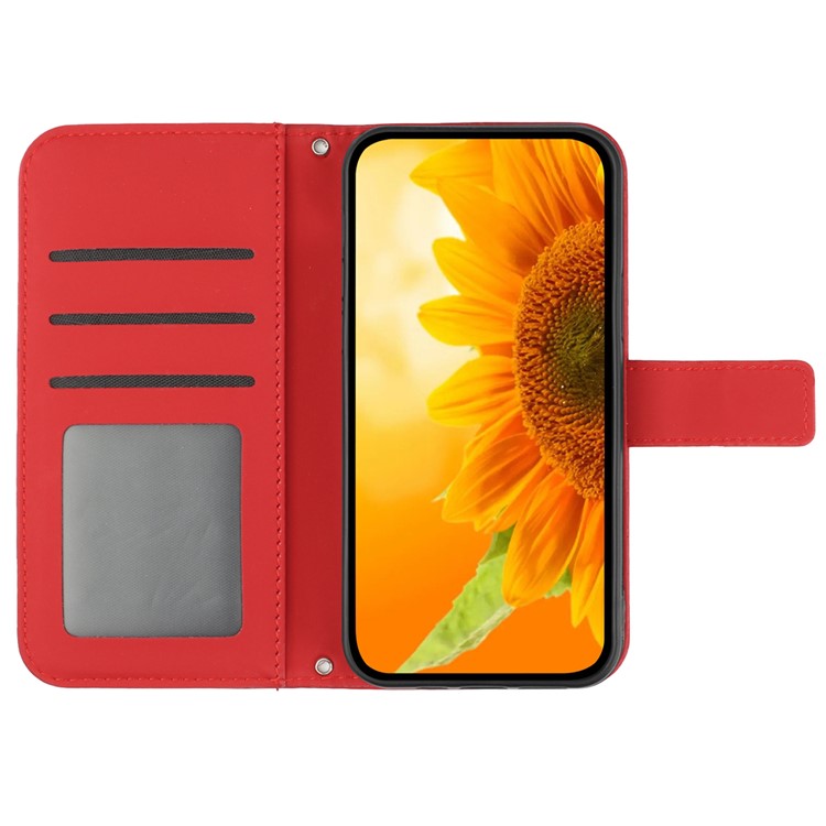 HT04 For OnePlus Nord CE4 5G Case with Strap PU Leather Sunflower Wallet Phone Cover - Red