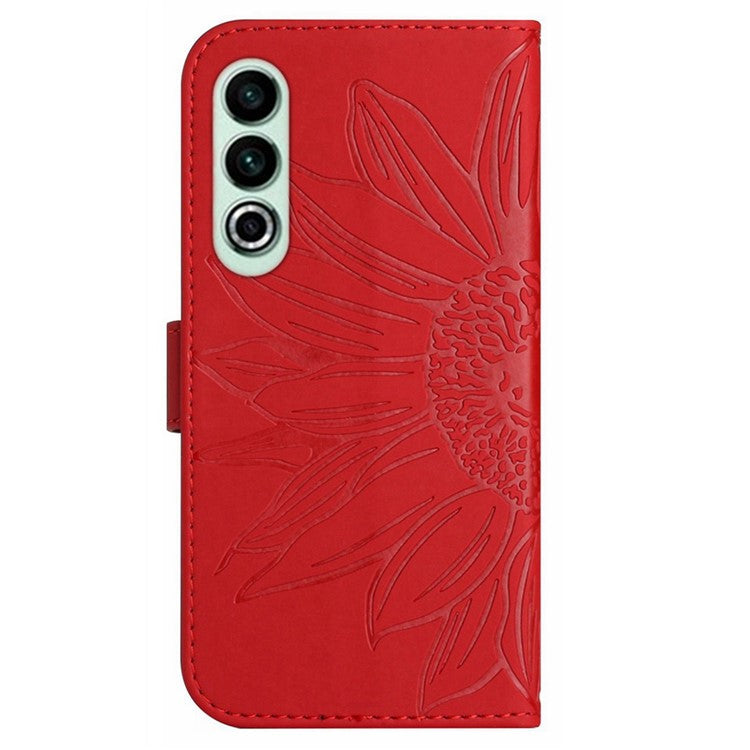HT04 For OnePlus Nord CE4 5G Case with Strap PU Leather Sunflower Wallet Phone Cover - Red