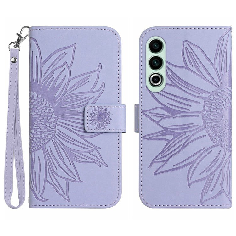 HT04 For OnePlus Nord CE4 5G Case with Strap PU Leather Sunflower Wallet Phone Cover - Light Purple