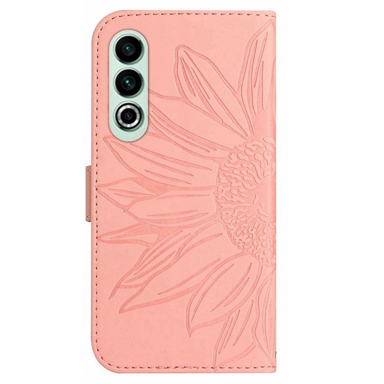 HT04 For OnePlus Nord CE4 5G Case with Strap PU Leather Sunflower Wallet Phone Cover - Light Pink