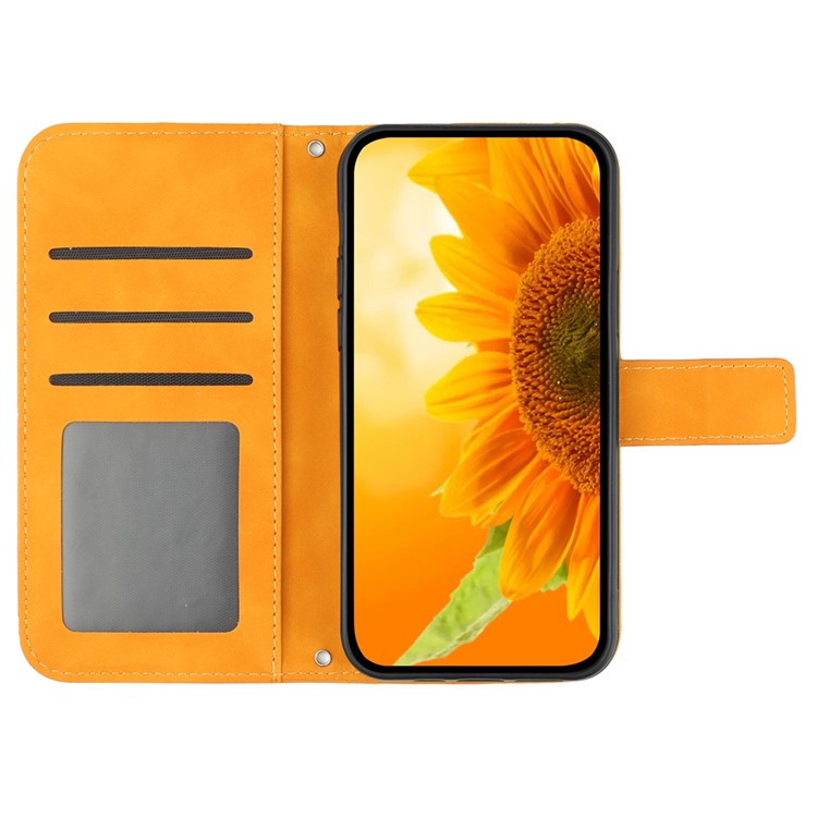 HT04 For OnePlus Nord CE4 5G Case with Strap PU Leather Sunflower Wallet Phone Cover - Yellow