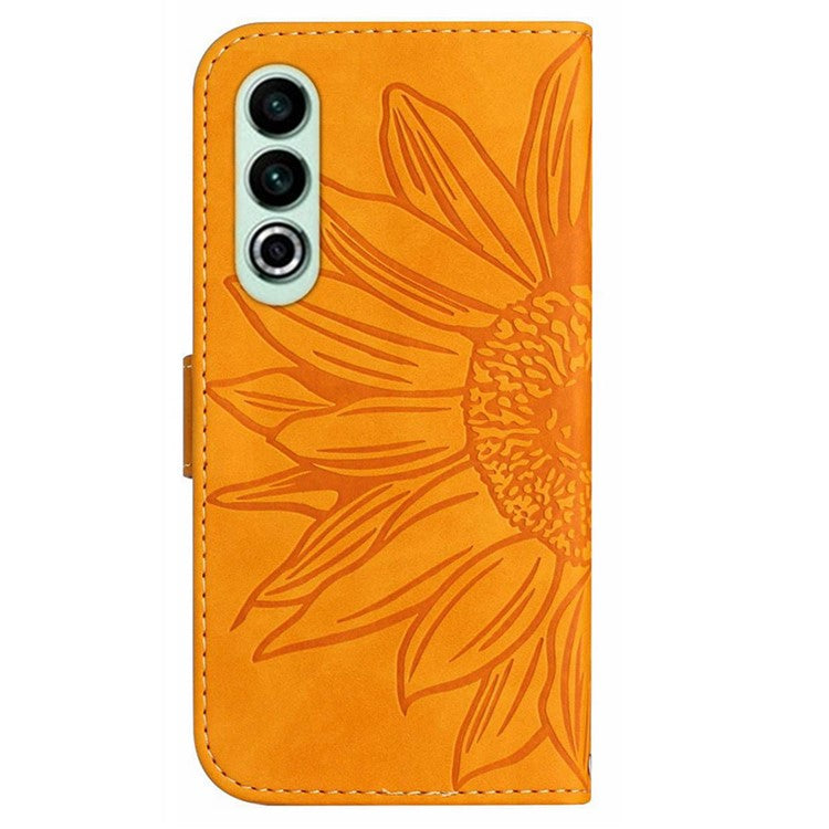 HT04 For OnePlus Nord CE4 5G Case with Strap PU Leather Sunflower Wallet Phone Cover - Yellow