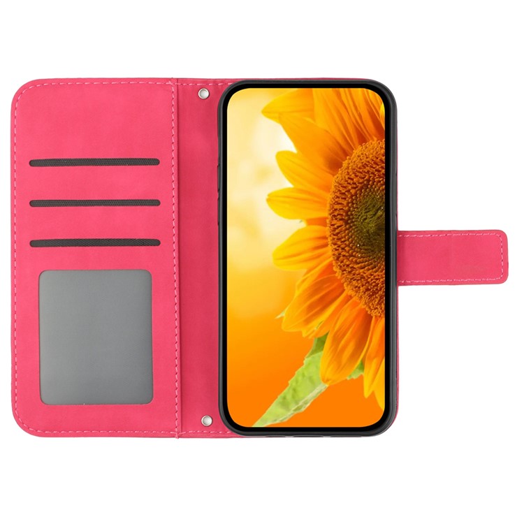 HT04 For OnePlus Nord CE4 5G Case with Strap PU Leather Sunflower Wallet Phone Cover - Rose