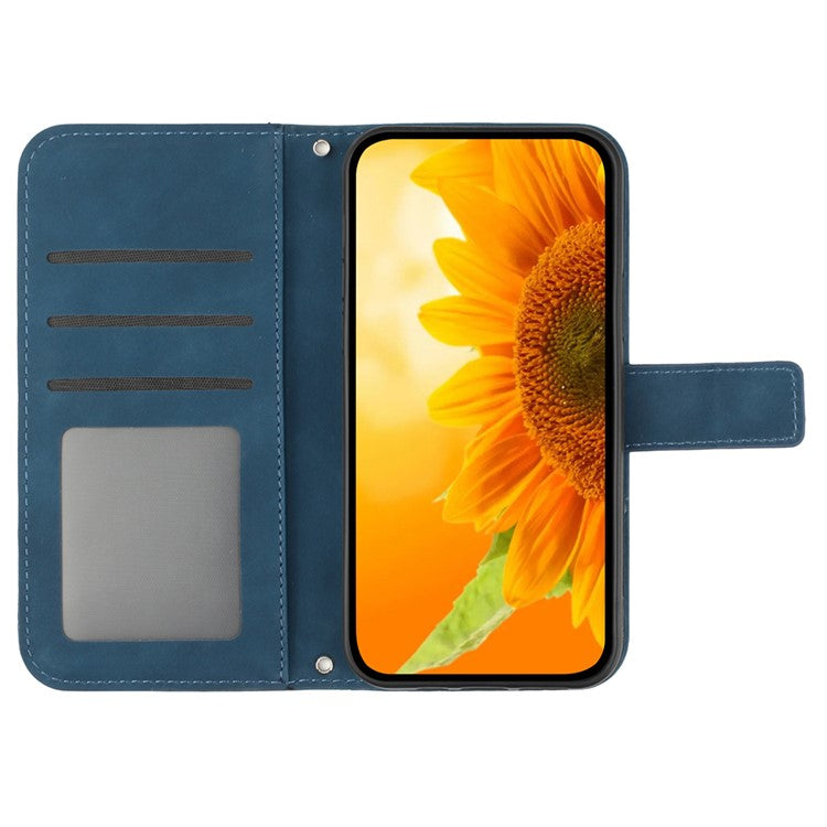 HT04 For OnePlus Nord CE4 5G Case with Strap PU Leather Sunflower Wallet Phone Cover - Dark Blue