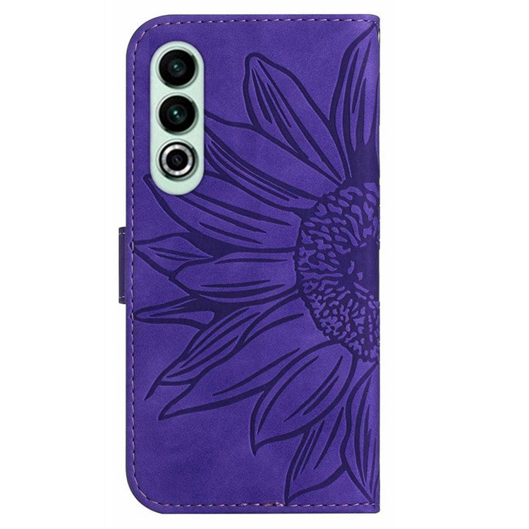 HT04 For OnePlus Nord CE4 5G Case with Strap PU Leather Sunflower Wallet Phone Cover - Dark Purple