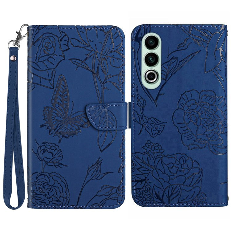 HT03 For OnePlus Nord CE4 5G Leather Case Butterfly Flower Wallet Phone Cover - Blue