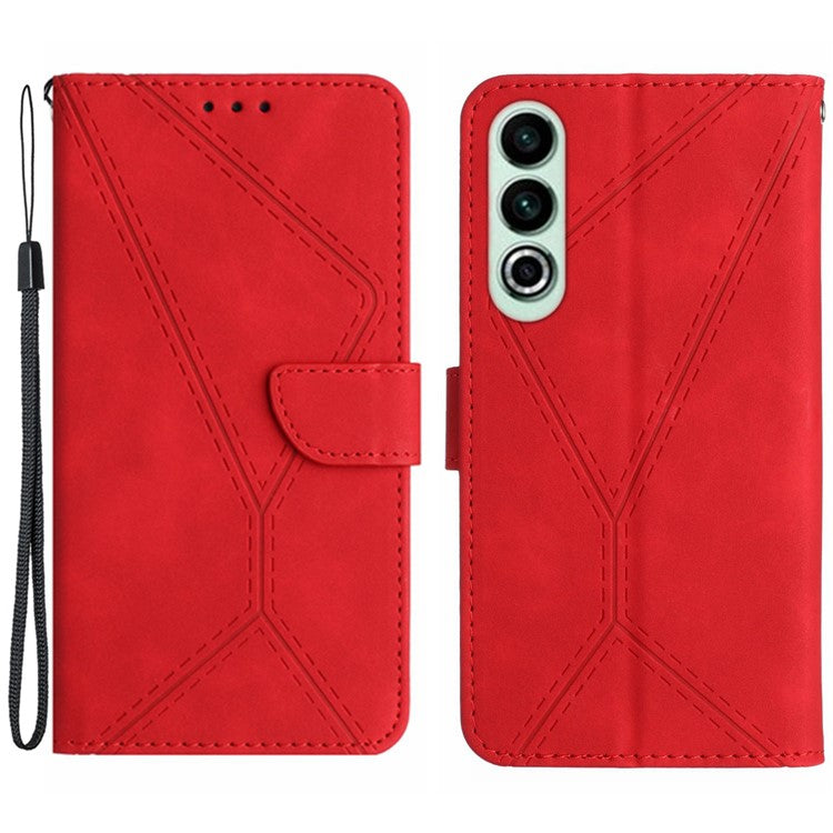 HT05 For OnePlus Nord CE4 5G Case PU Leather Lines Imprinted Wallet Phone Cover - Red