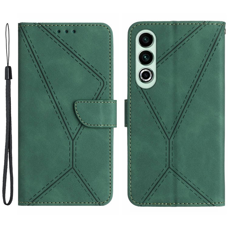 HT05 For OnePlus Nord CE4 5G Case PU Leather Lines Imprinted Wallet Phone Cover - Green