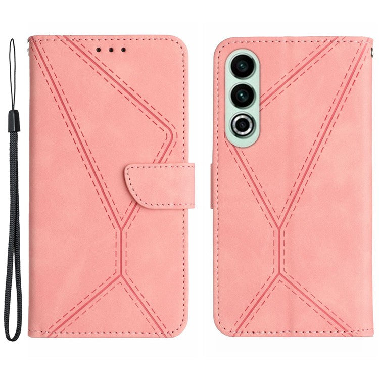 HT05 For OnePlus Nord CE4 5G Case PU Leather Lines Imprinted Wallet Phone Cover - Pink