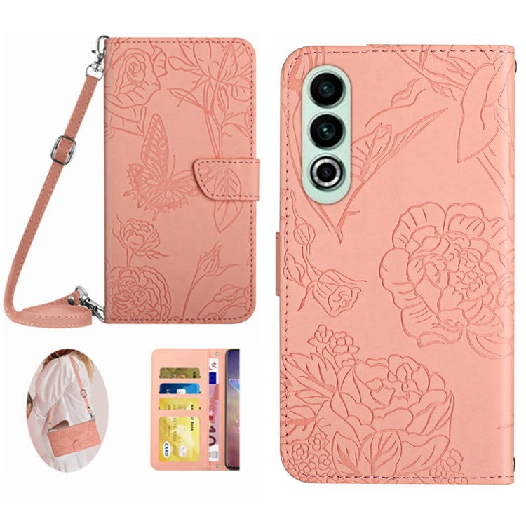 HT03 For OnePlus Nord CE4 5G Case Leather Flip Phone Cover with Shoulder Strap - Pink