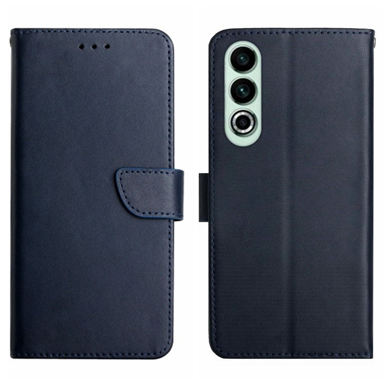 HT02 For OnePlus Nord CE4 5G Case Genuine Cow Leather Stand Phone Cover - Blue