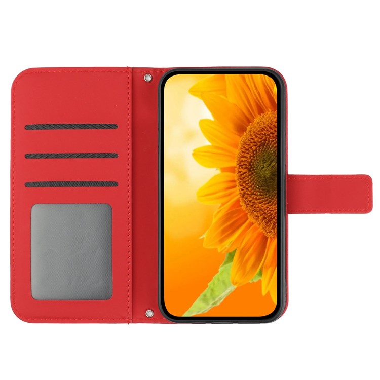 HT04 For OnePlus Nord CE4 5G Case Sunflower Flip Leather Phone Cover with Shoulder Strap - Red