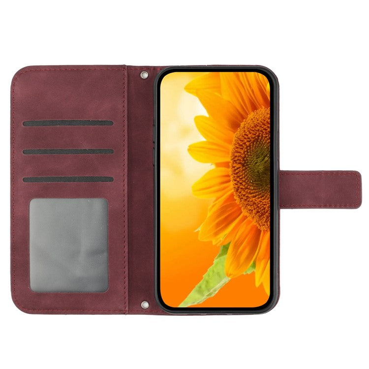 HT04 For OnePlus Nord CE4 5G Case Sunflower Flip Leather Phone Cover with Shoulder Strap - Wine Red