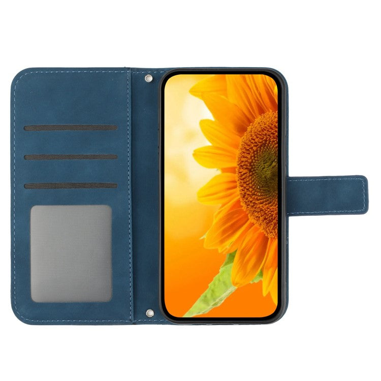 HT04 For OnePlus Nord CE4 5G Case Sunflower Flip Leather Phone Cover with Shoulder Strap - Dark Blue