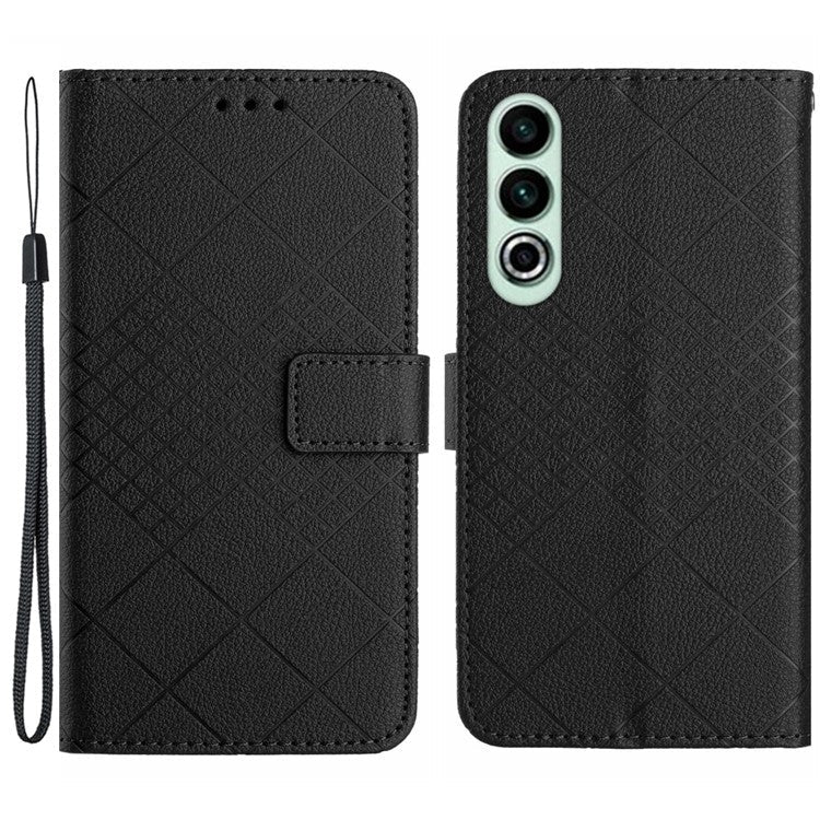 HT06 For OnePlus Nord CE4 5G Wallet Phone Case Rhombus Litchi Texture Leather Cover - Black