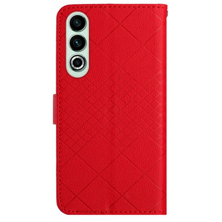HT06 For OnePlus Nord CE4 5G Wallet Phone Case Rhombus Litchi Texture Leather Cover - Red