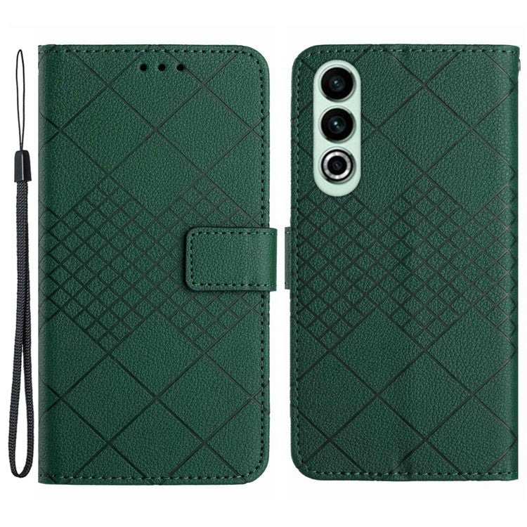 HT06 For OnePlus Nord CE4 5G Wallet Phone Case Rhombus Litchi Texture Leather Cover - Green