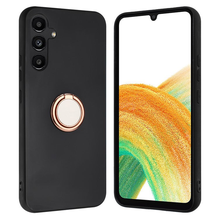 For Samsung Galaxy M15 5G Case Matte Soft TPU Back Phone Cover with Ring Holder Kickstand - Rose Gold