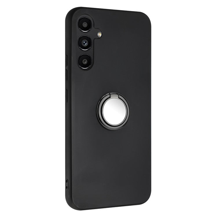 For Samsung Galaxy M15 5G Case Matte Soft TPU Back Phone Cover with Ring Holder Kickstand - Silver
