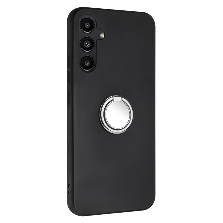 For Samsung Galaxy M15 5G Case Matte Soft TPU Back Phone Cover with Ring Holder Kickstand - Black
