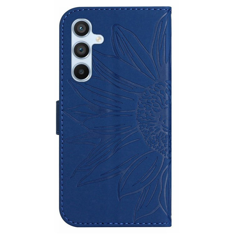HT04 For Samsung Galaxy M15 5G Case PU Leather Wrist Strap Sunflower Wallet Phone Cover - Sapphire