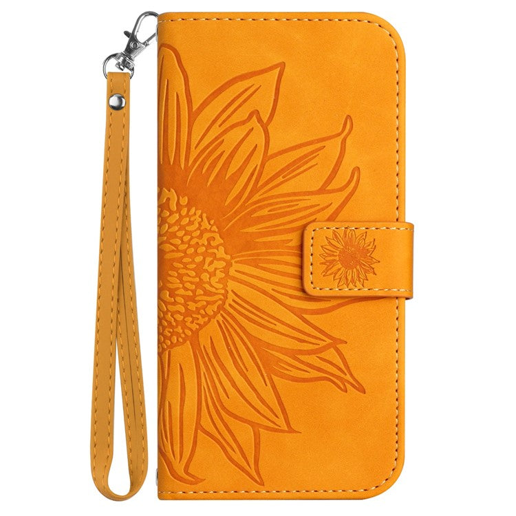 HT04 For Samsung Galaxy M15 5G Case PU Leather Wrist Strap Sunflower Wallet Phone Cover - Yellow