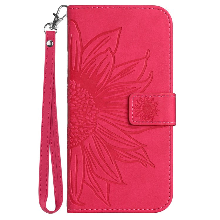 HT04 For Samsung Galaxy M15 5G Case PU Leather Wrist Strap Sunflower Wallet Phone Cover - Rose
