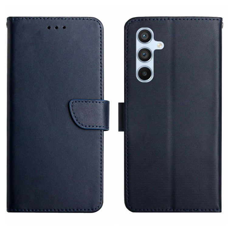 HT02 For Samsung Galaxy M15 5G Case Magnetic Folio Genuine Cow Leather Phone Cover - Blue