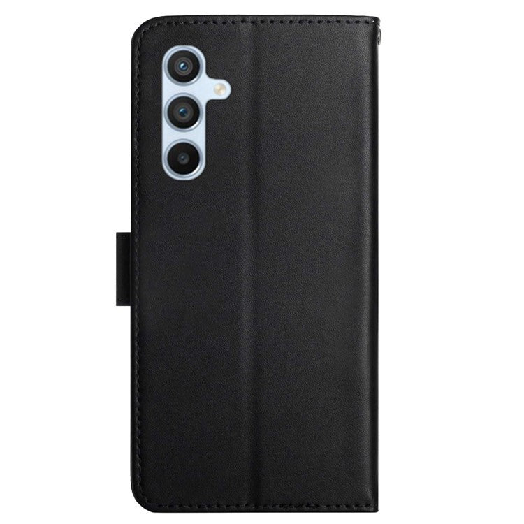HT02 For Samsung Galaxy M15 5G Case Magnetic Folio Genuine Cow Leather Phone Cover - Black