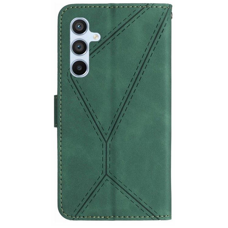 HT05 For Samsung Galaxy M15 5G Case Lines Imprinted PU Leather Skin-touch Phone Cover - Green